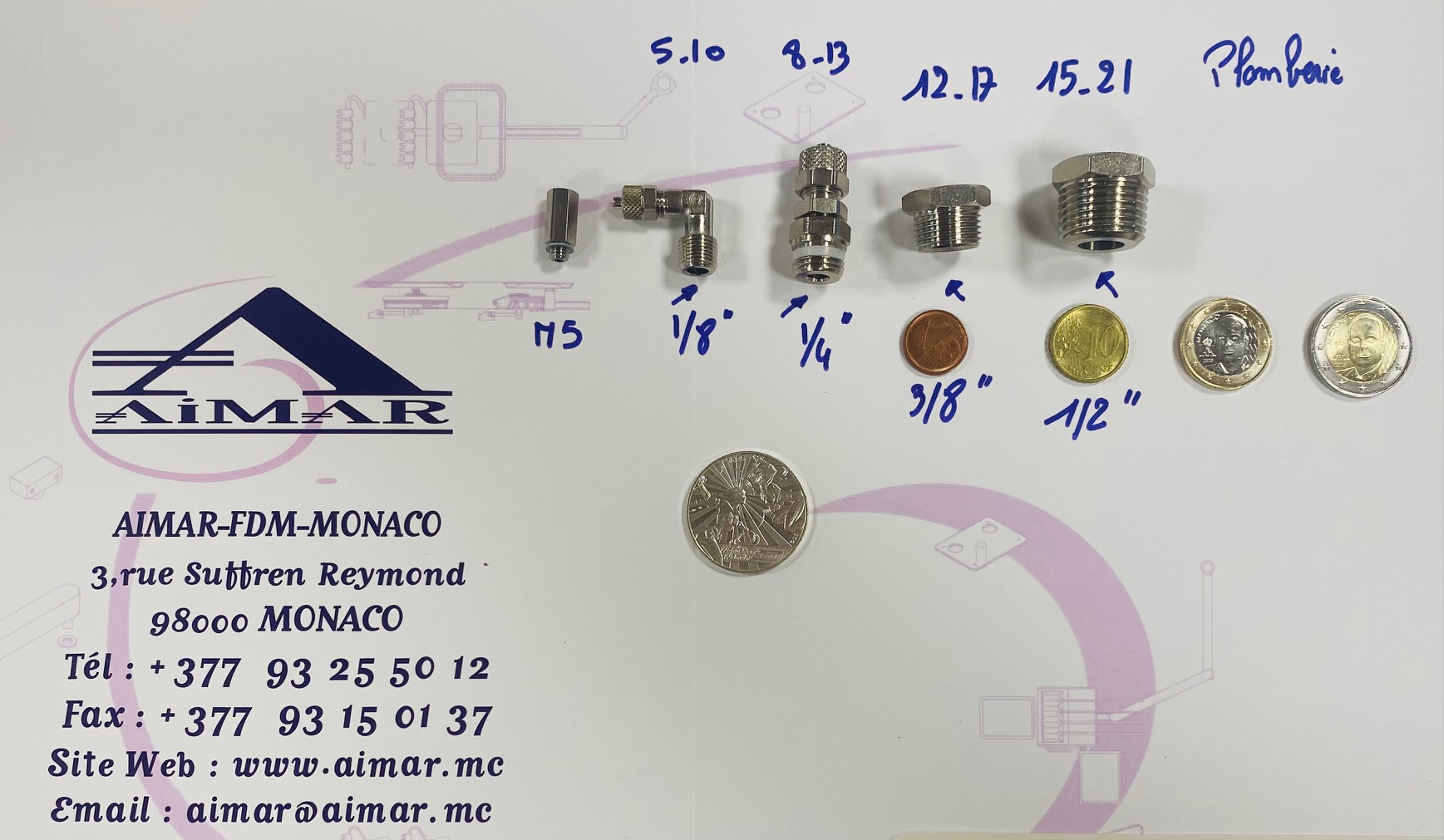 Aimar FDM Raccord Cannelé M2.5 Int 1.6mm