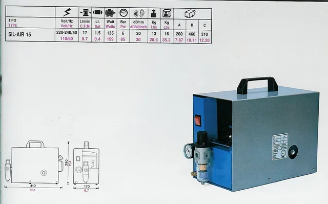 Aimar FDM Monaco Compresseur Portable Silencieux Sil Air 15A 1,5 L