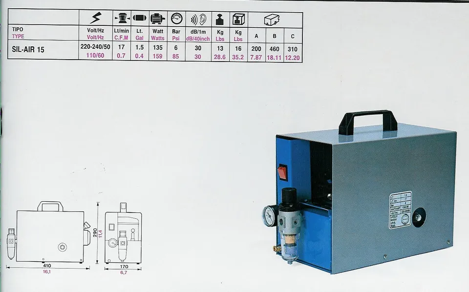 Aimar FDM Monaco Compresseur Portable Silencieux Sil Air 15A 1,5 L