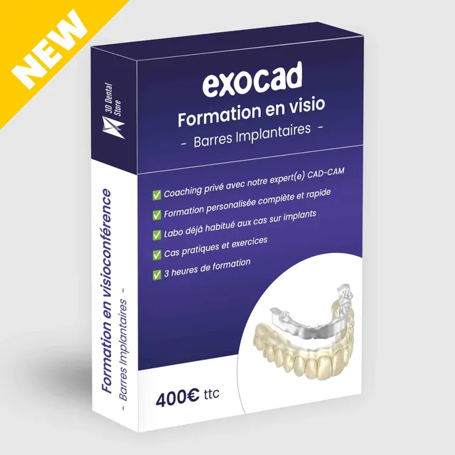 Formation Exocad visioconférence barres implantaires 3h
