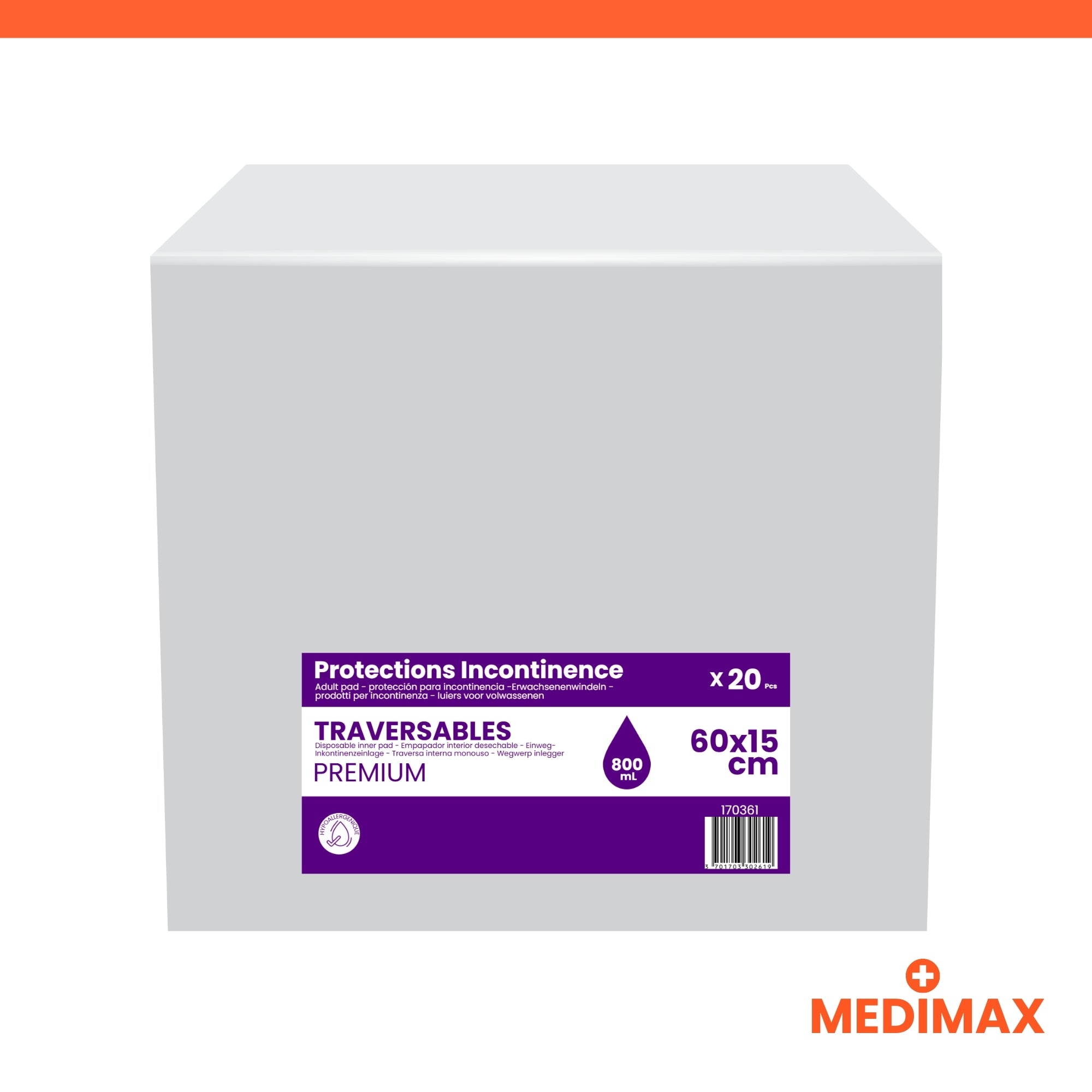 Medimax Traversables Premium Couche Droite 800 mL Lot 120