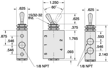 Aimar FDM Monaco Valve 3 Voies à Tiroir Manuelle 1/8 NPT Air Eau