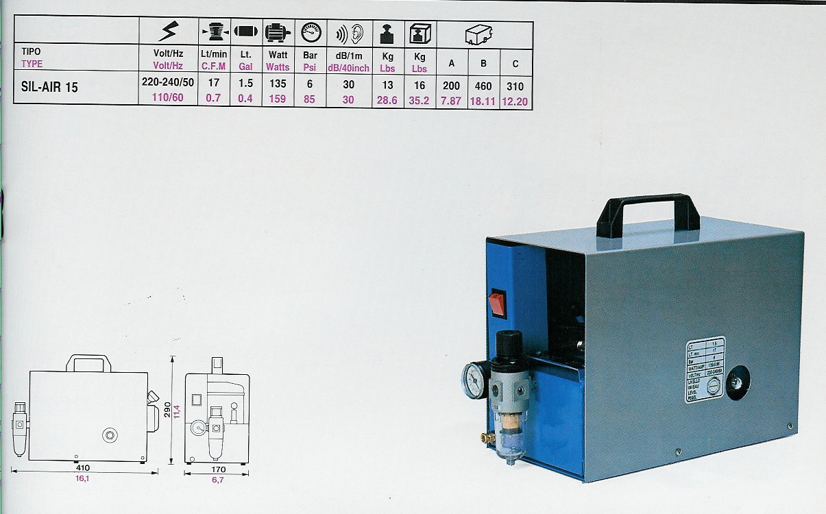 Aimar FDM Monaco Compresseur Portable Silencieux Sil Air 15A 1,5 L